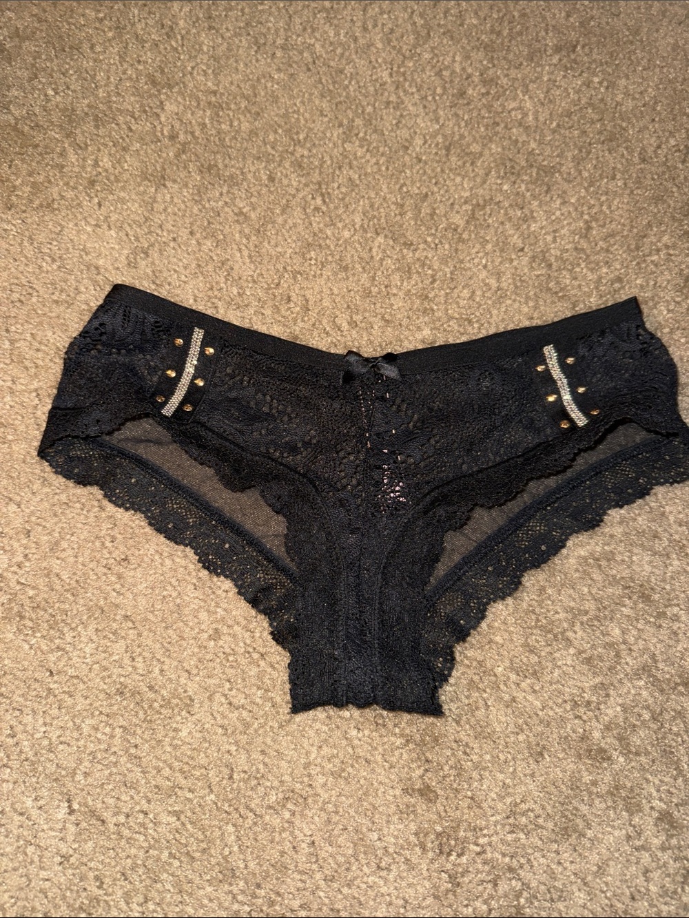 Victoria's Secret Black Lace cheeky  with Stud Accents size small